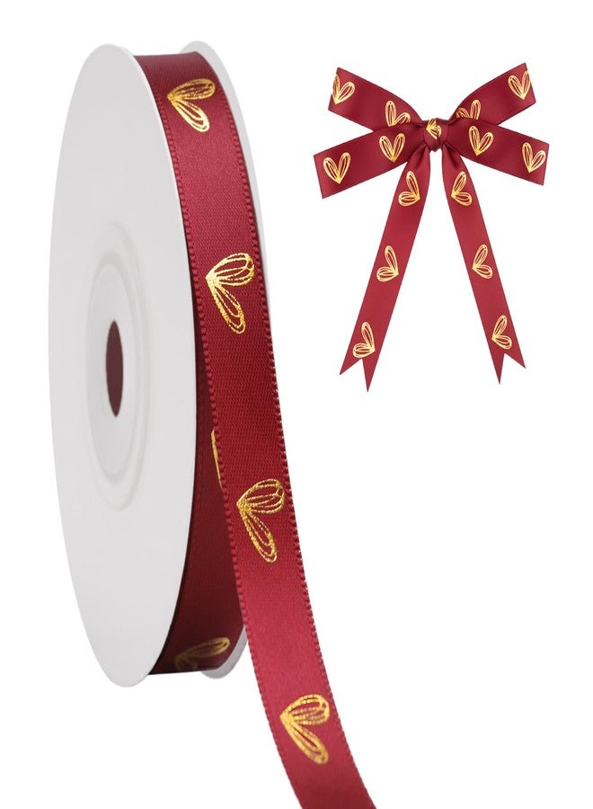 كينجلاك شريط عيد الحب من كينغليك - أحمر - 1/2 بوصة × 20 ياردة، شريط ساتان أحمر على شكل قلب لتغليف الهدايا، أشرطة عيد الحب مع قلب ذهبي للأعمال اليدوية، باقات الزهور، ديكورات الحفلات والمنزل. - Image 1